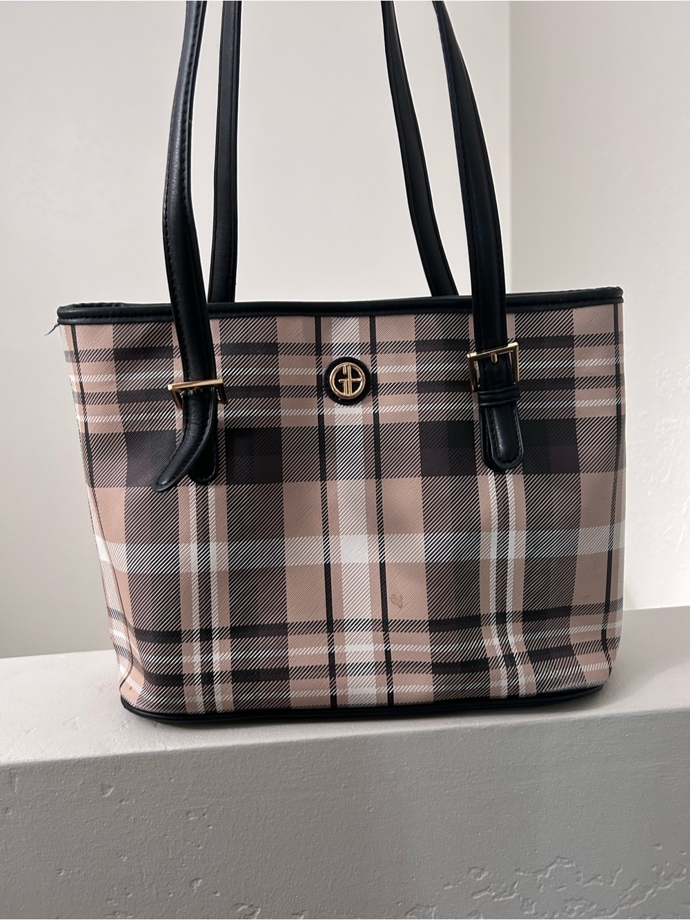 Giani Bernini Plaid Tote in Blush and Black